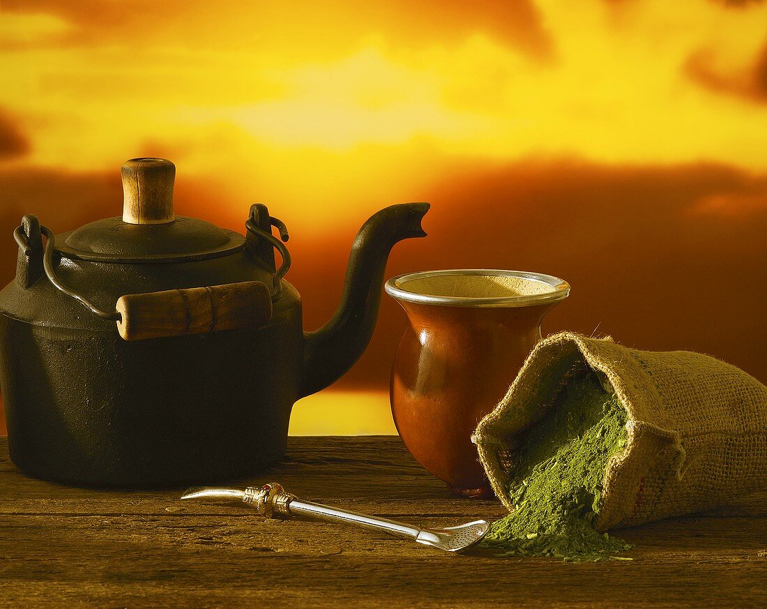 Chimarrao (Brazilian Mate tea), kettle, straw, cup