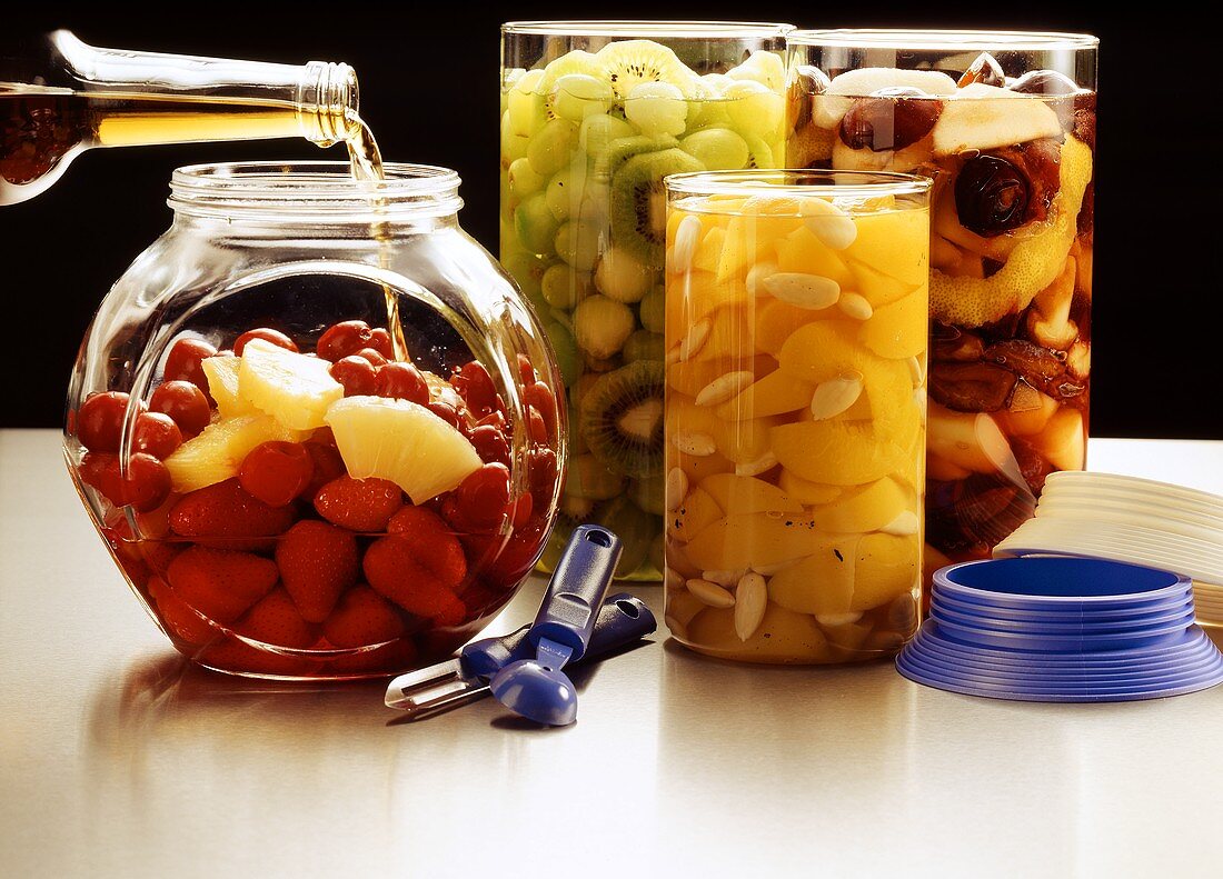 Four storage jars on stainless steel surface