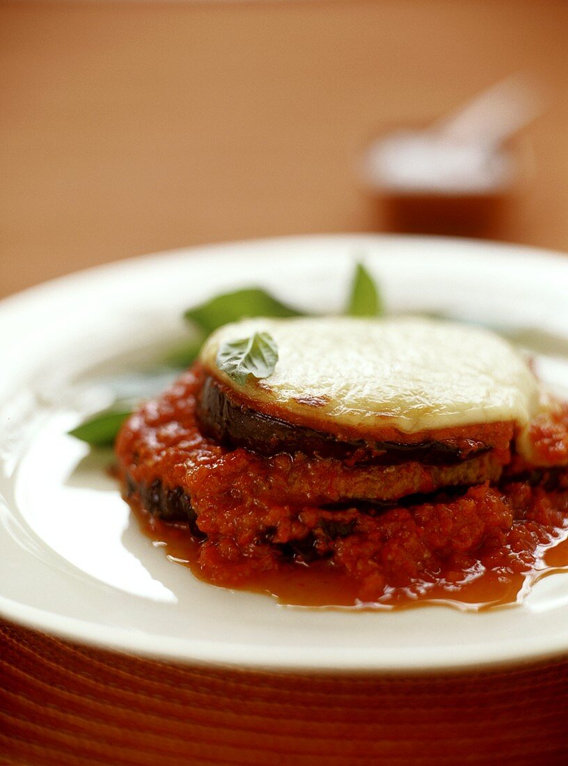 Aubergine and tomato bake with mozzarella