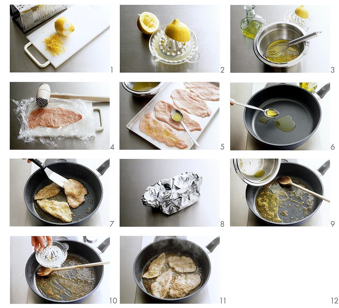 Preparing scaloppine al limone (veal escalope with lemon)