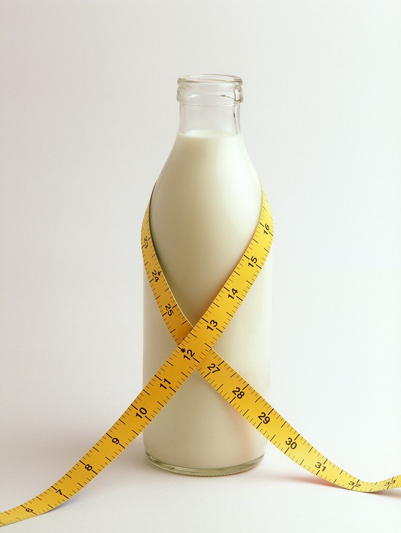 Milk bottle with tape measure (inch)