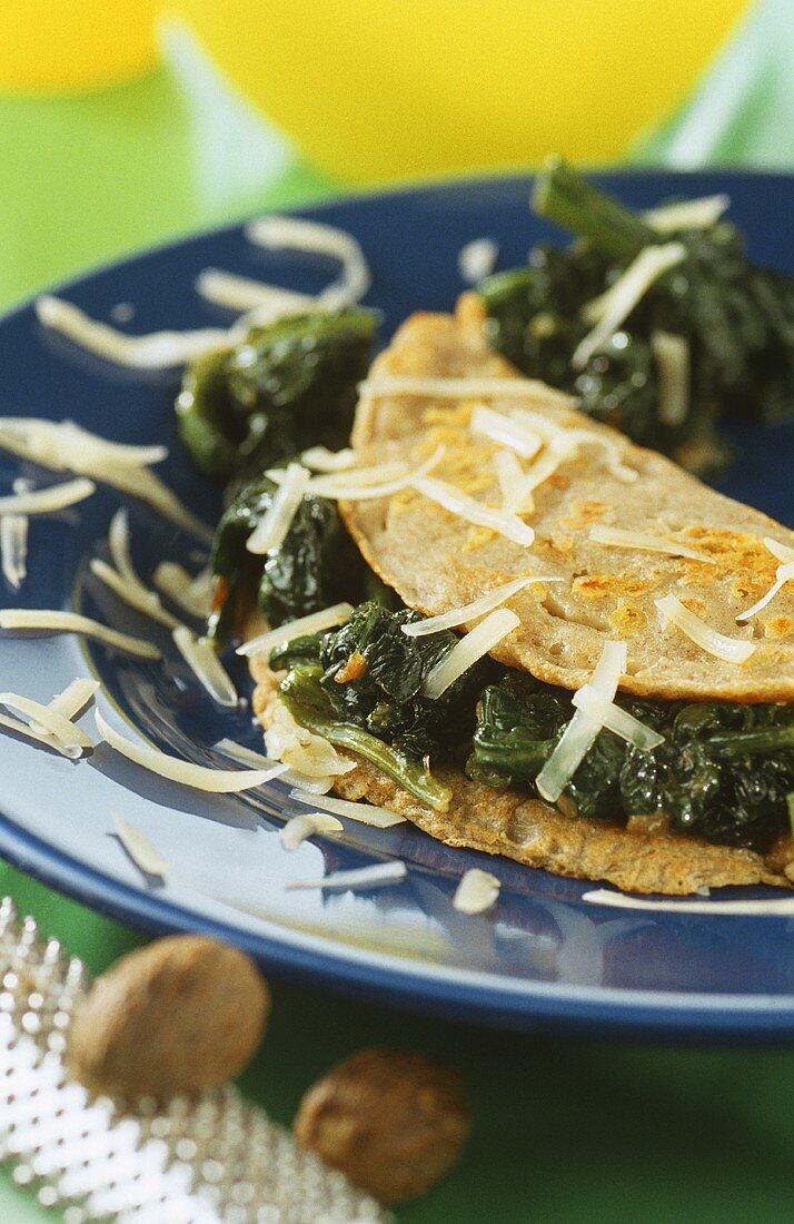 Buckwheat cheese pancakes with spinach