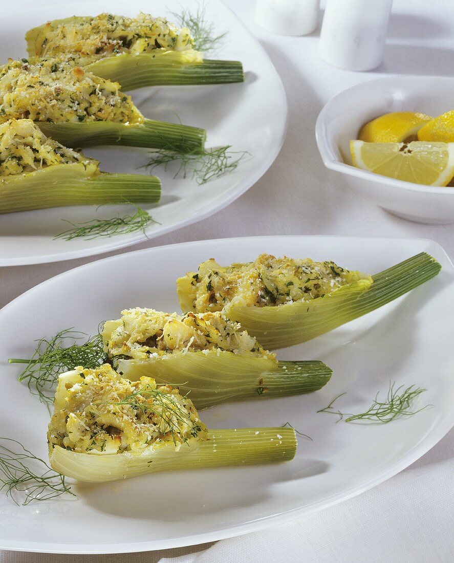 Fennel boats with redfish filling