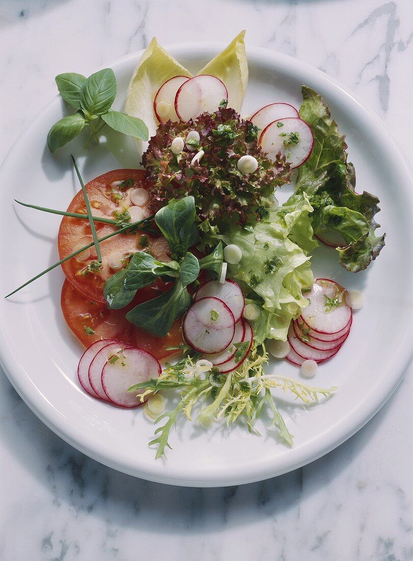 Mixed Green Salad with Tomatoes and Radishes