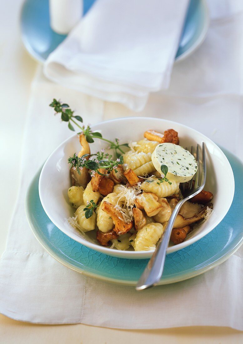 Gnocchi with various mushrooms and herb butter