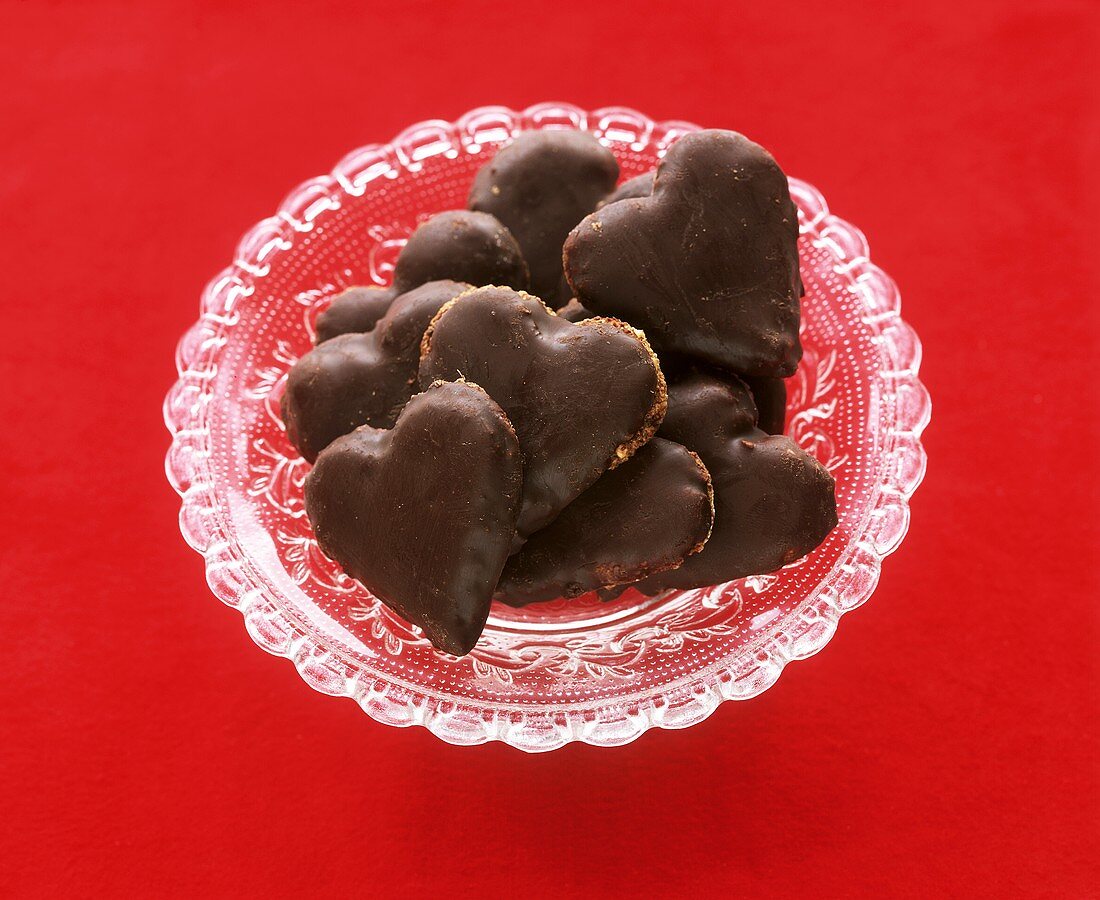 Heart-shaped chocolate almond biscuits