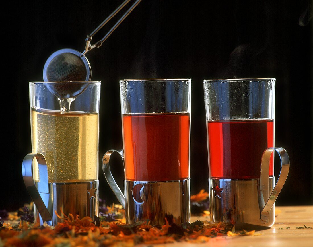 Three different herb teas
