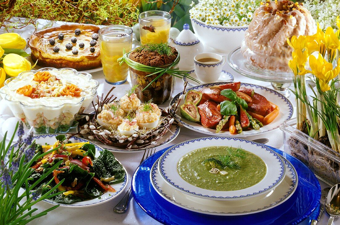 Easter buffet with sweet and savoury dishes