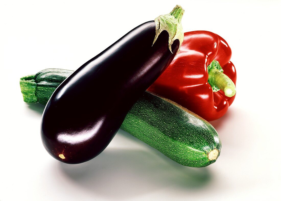 Aubergine, courgette and red pepper