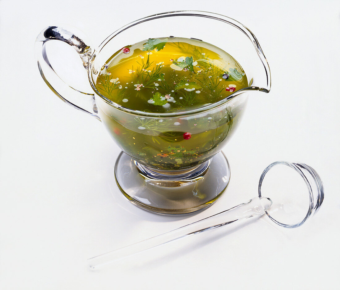 Herb vinaigrette in glass sauce-boar