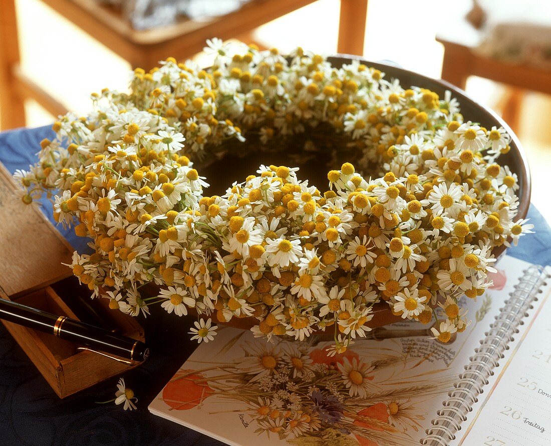 Wreath of chamomile flowers
