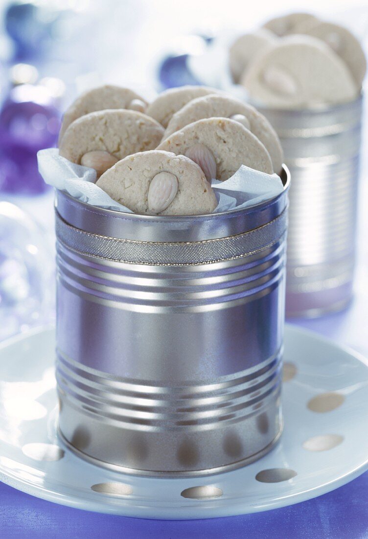 Almond biscuits in metal box