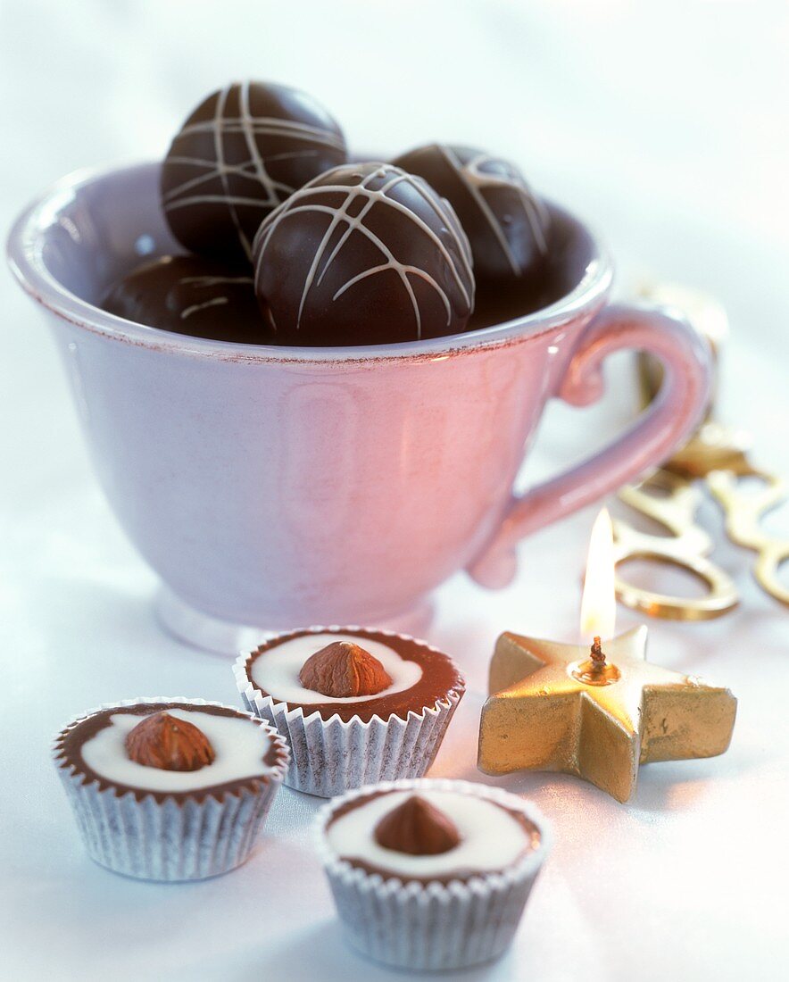 Two different chocolates with candle