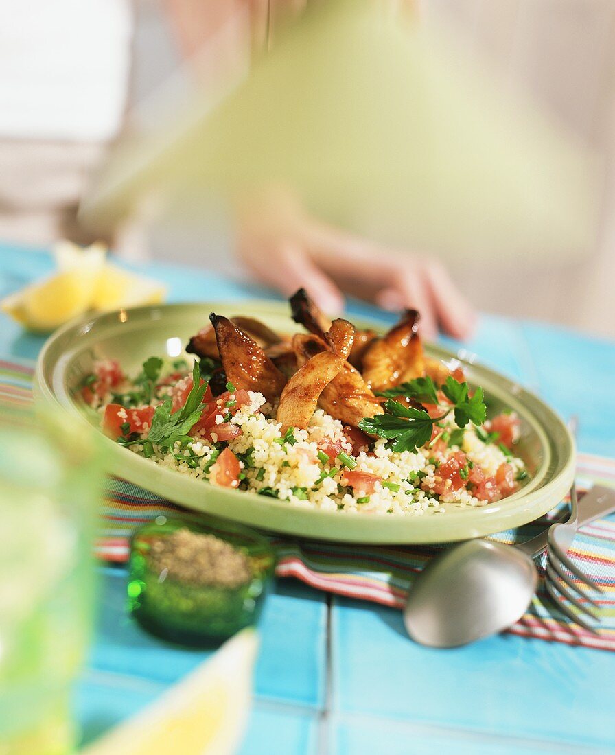 Couscous salad with roast chicken