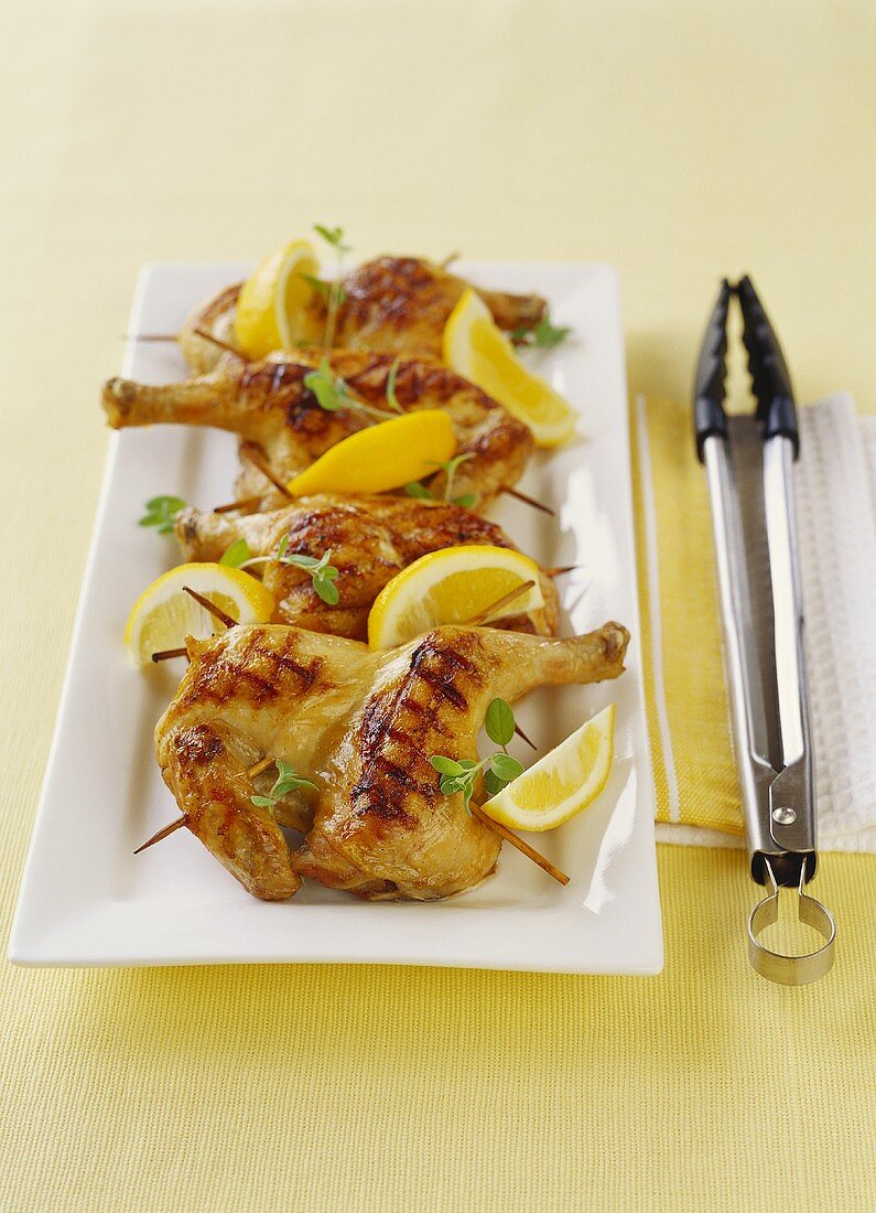 Grilled poussin with lemon and marjoram