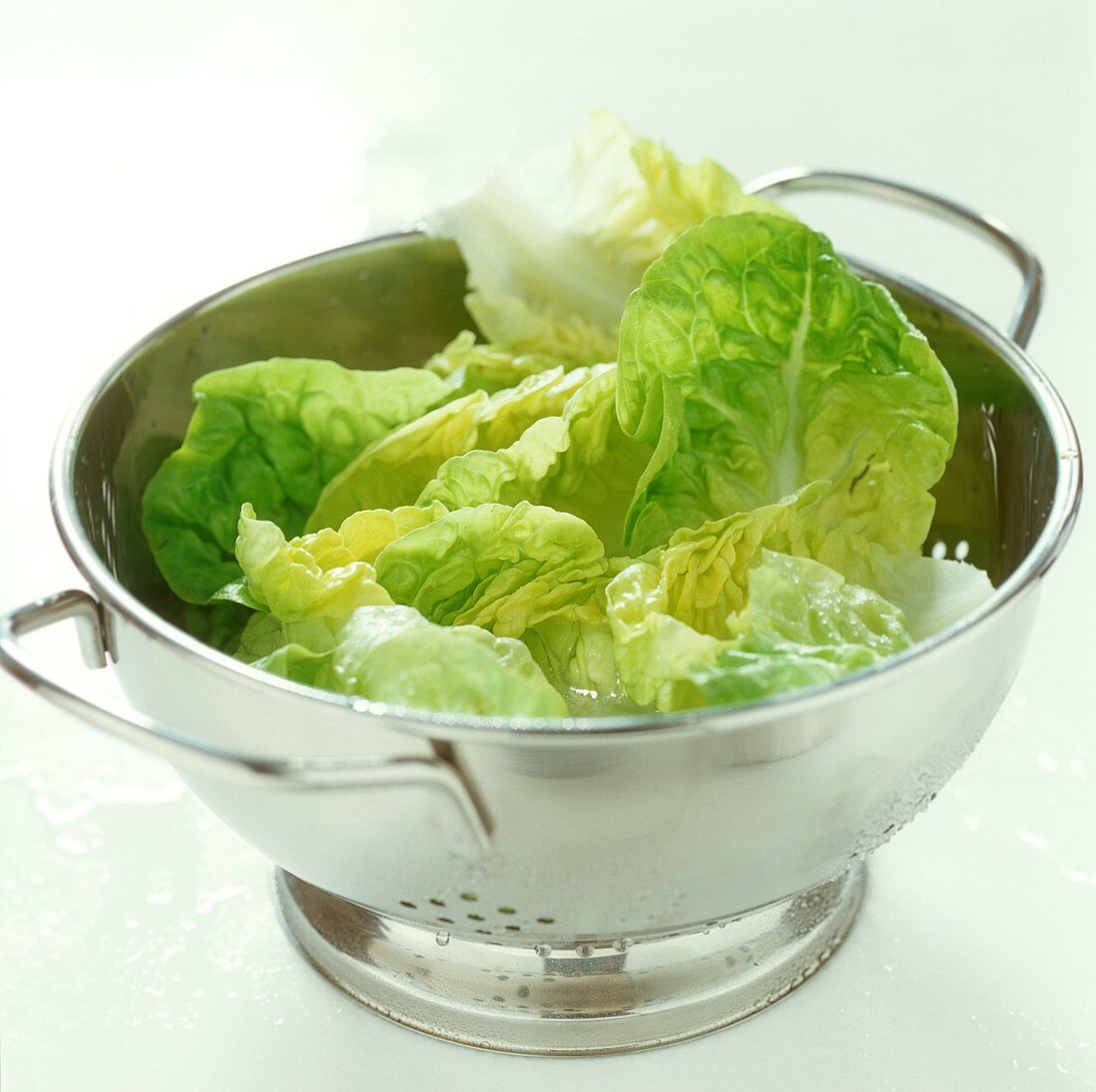 Lettuce leaves in a strainer