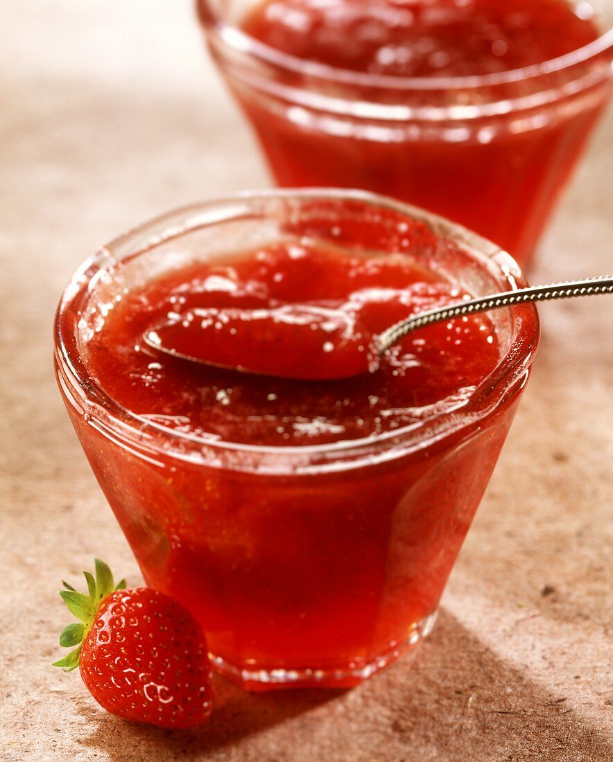 Strawberry jam with spoon