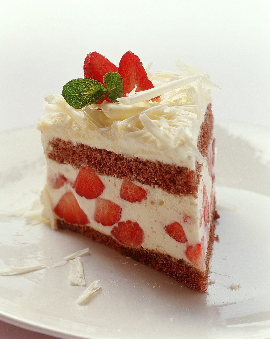 A piece of strawberry tiramisu cake