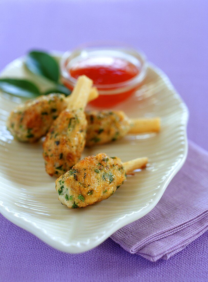 Shrimp snacks (fried minced shrimps on sugar cane stick)
