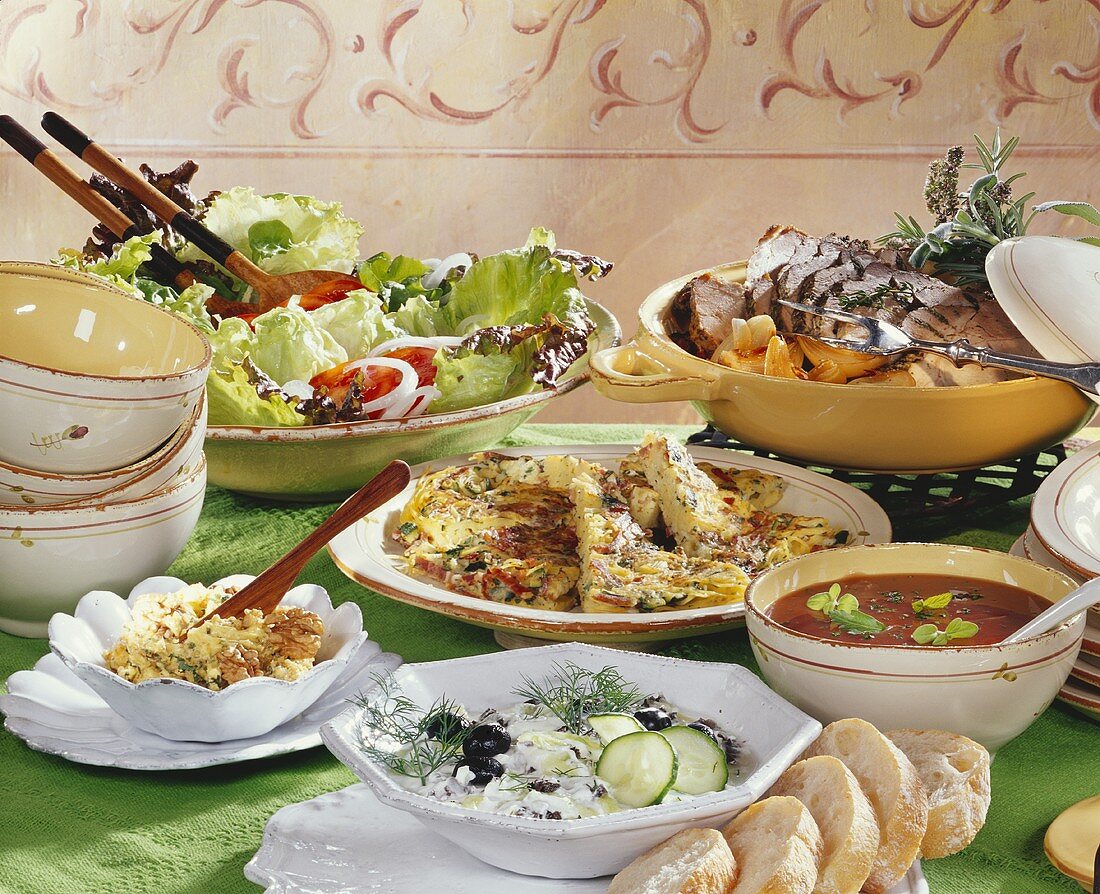 Buffet of assorted Mediterranean dishes
