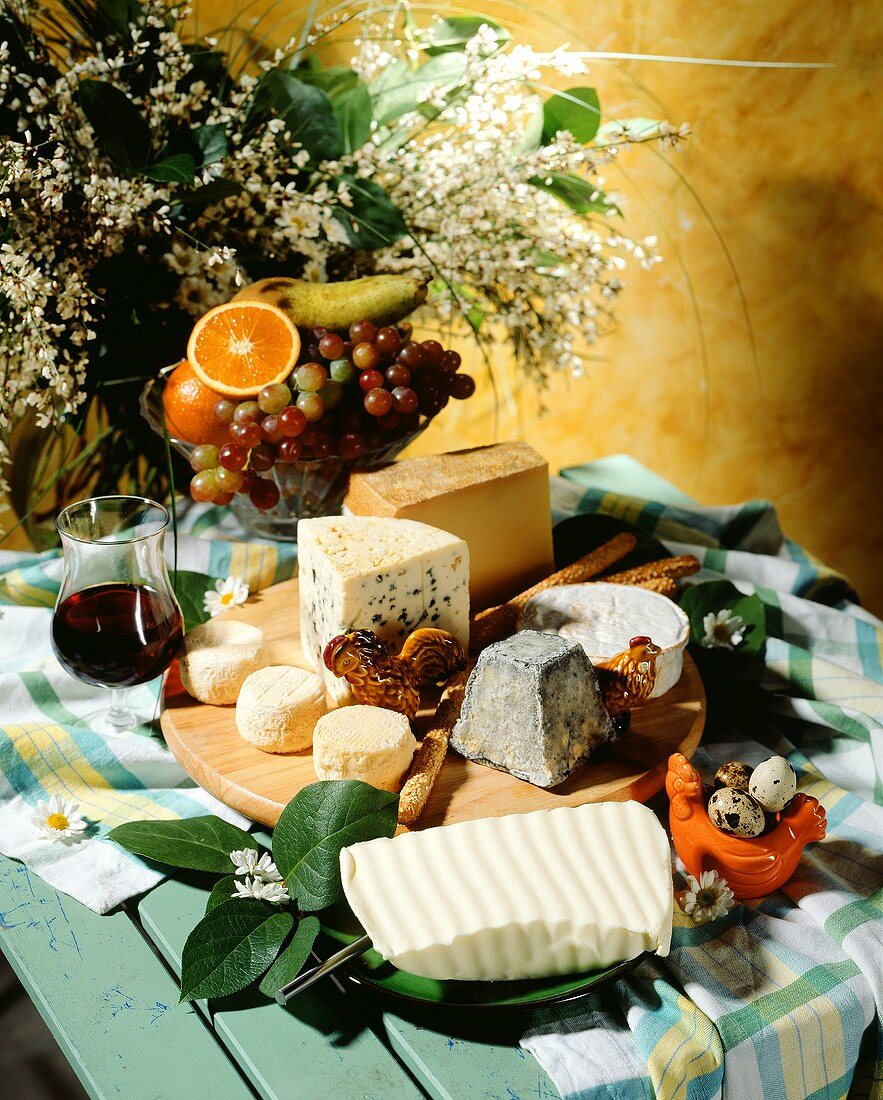 Still life with various types of French cheese