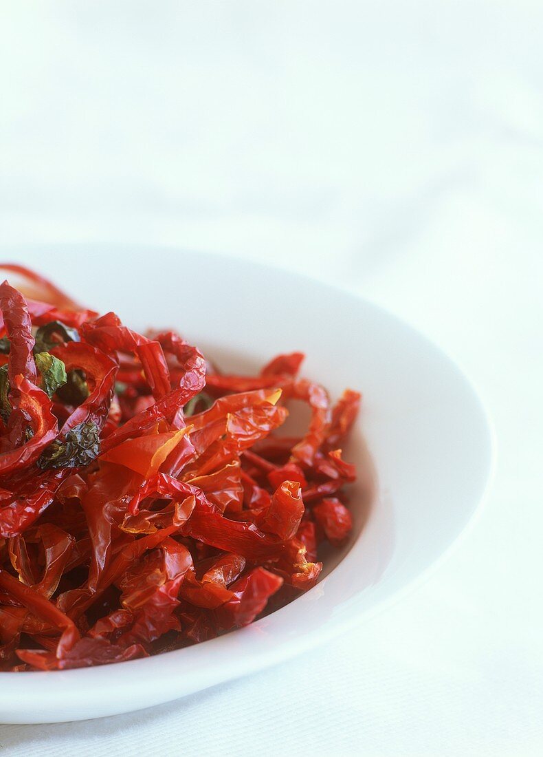 Sun-dried red and green chili peppers