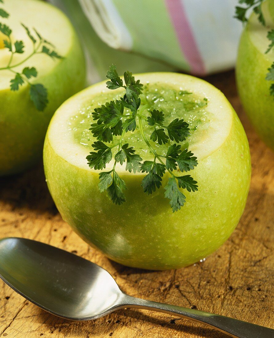 Chilled green apple soup with chervil