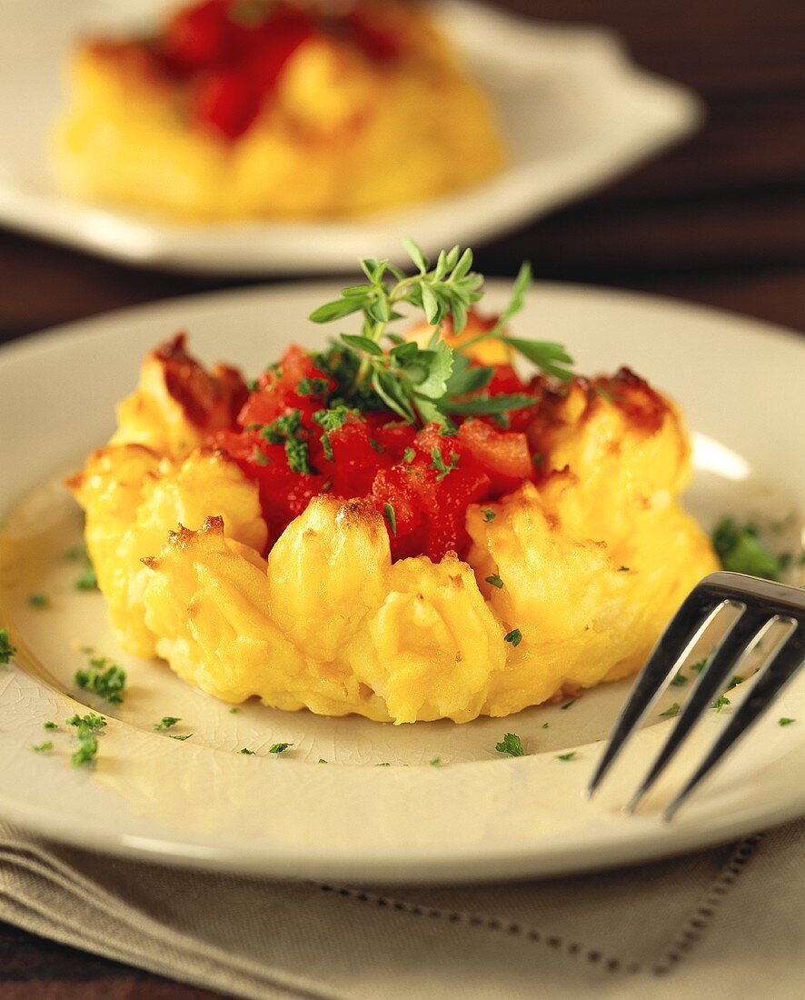 Kartoffelpüree-Törtchen mit Tomatenfüllung