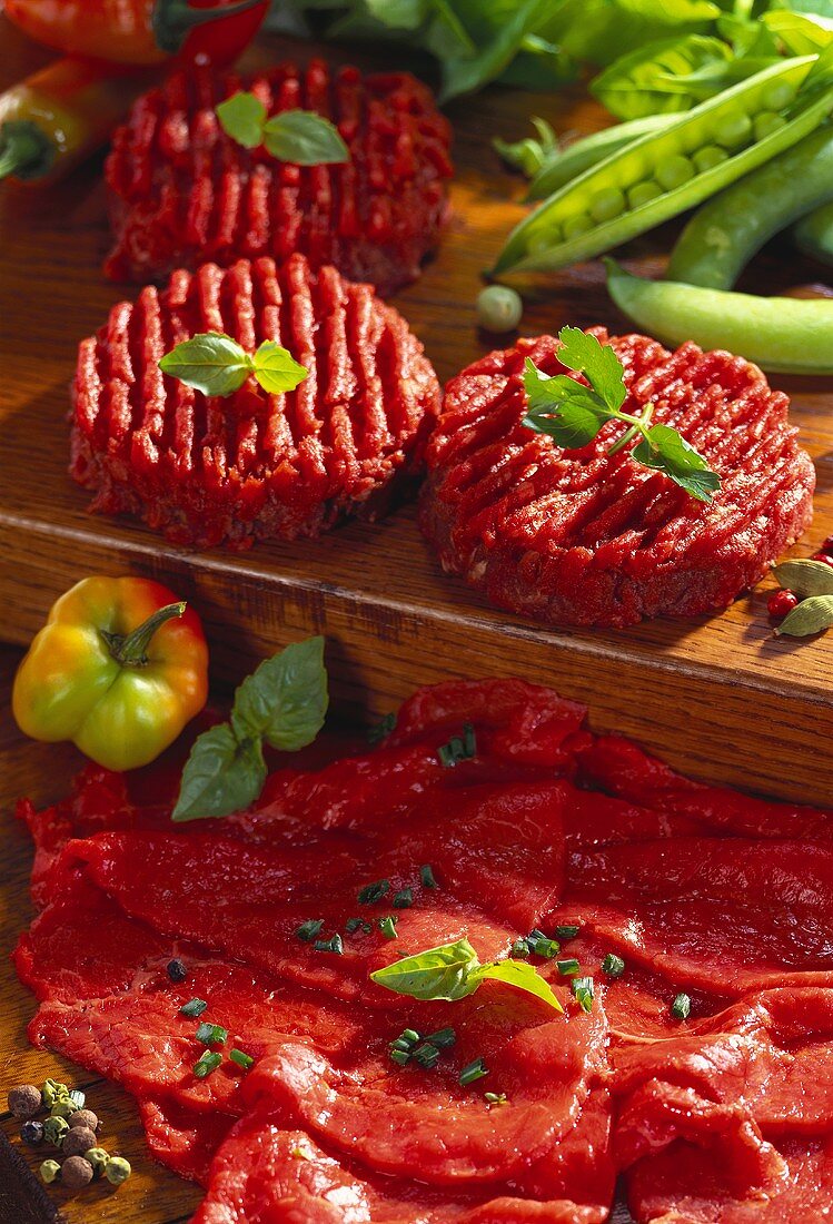 Vienna steaks and beef carpaccio