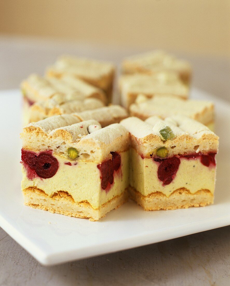 Sponge finger cake with pistachio & Morello cherry cream