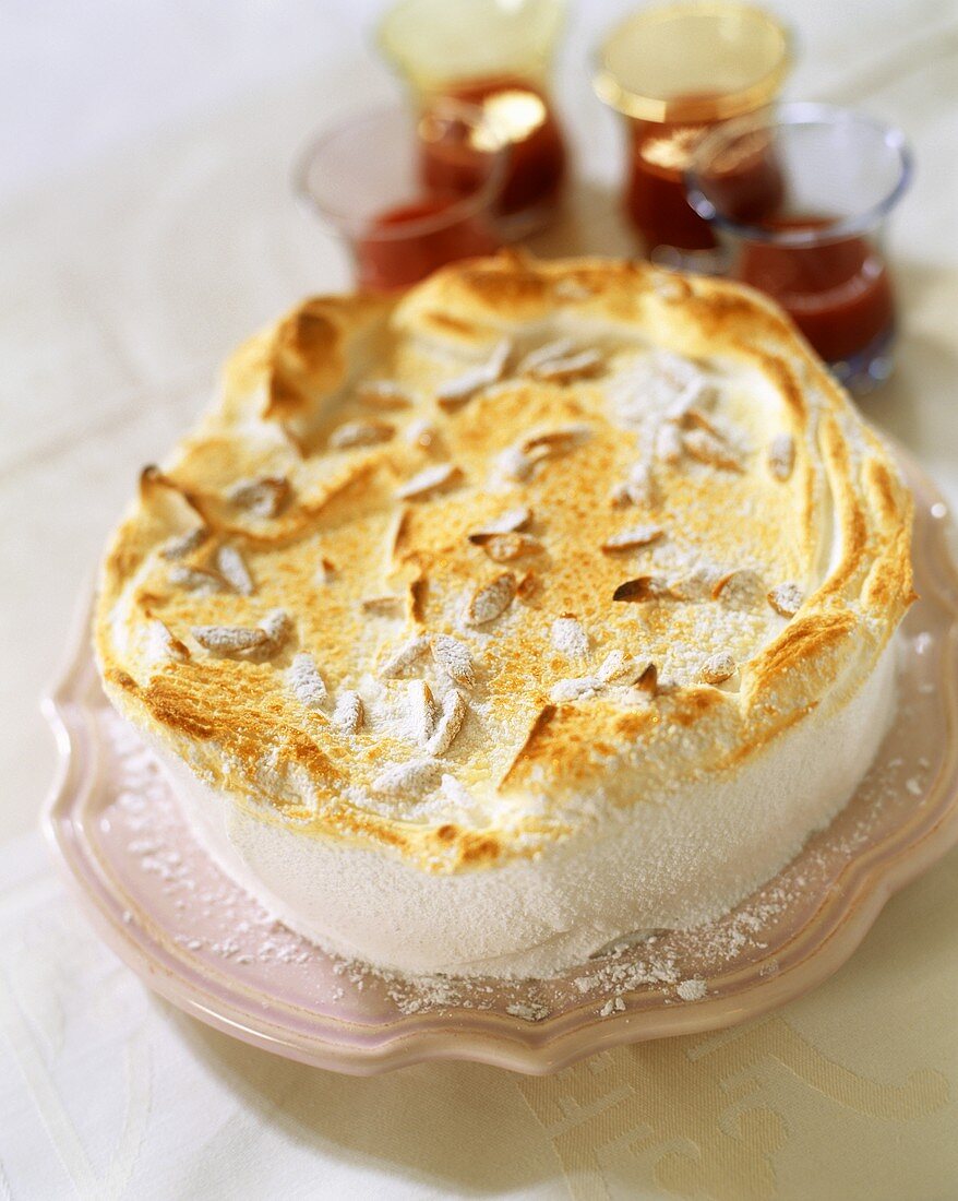 Ice cream cake with meringue topping