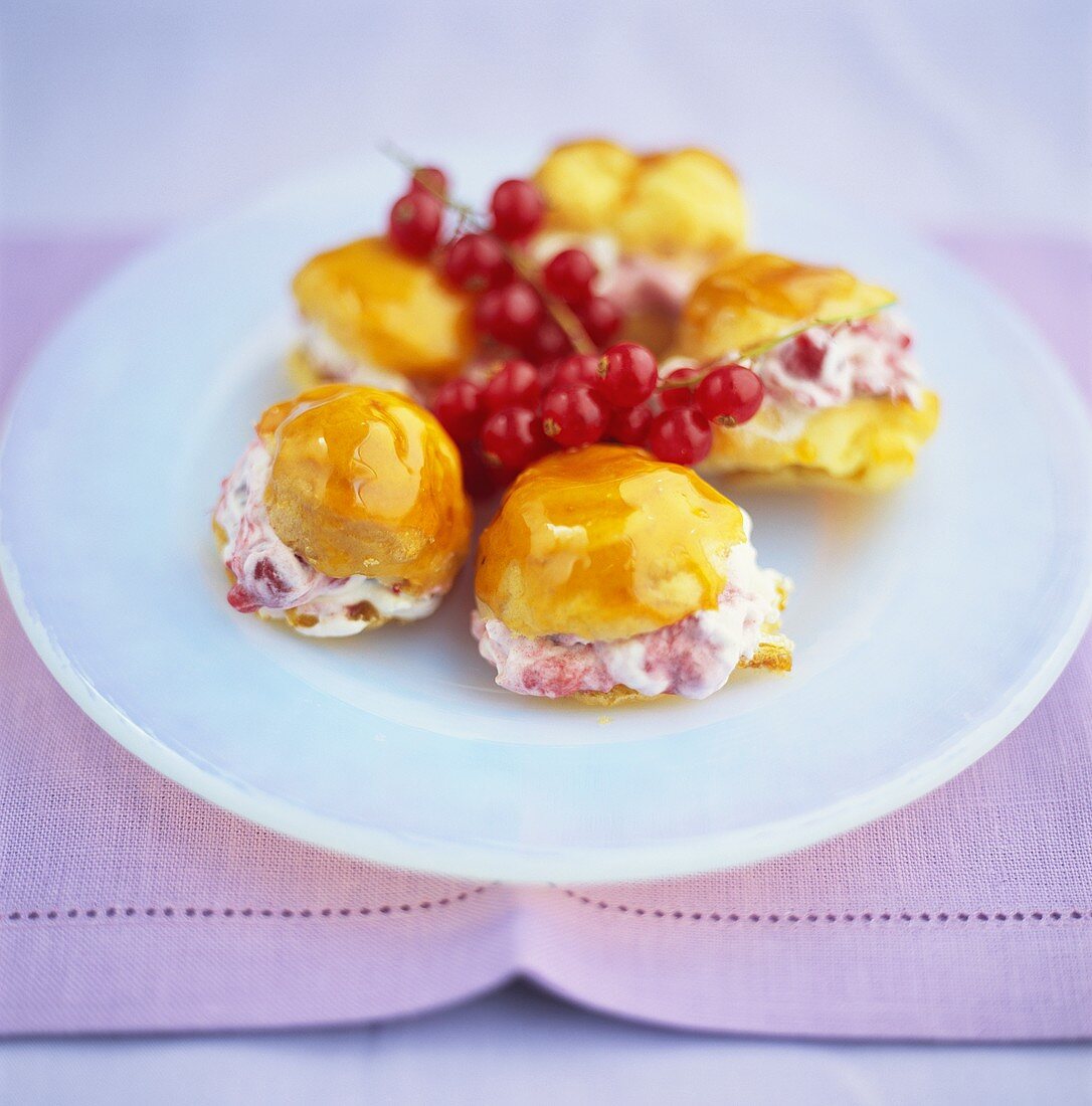 Profiteroles with redcurrant cream