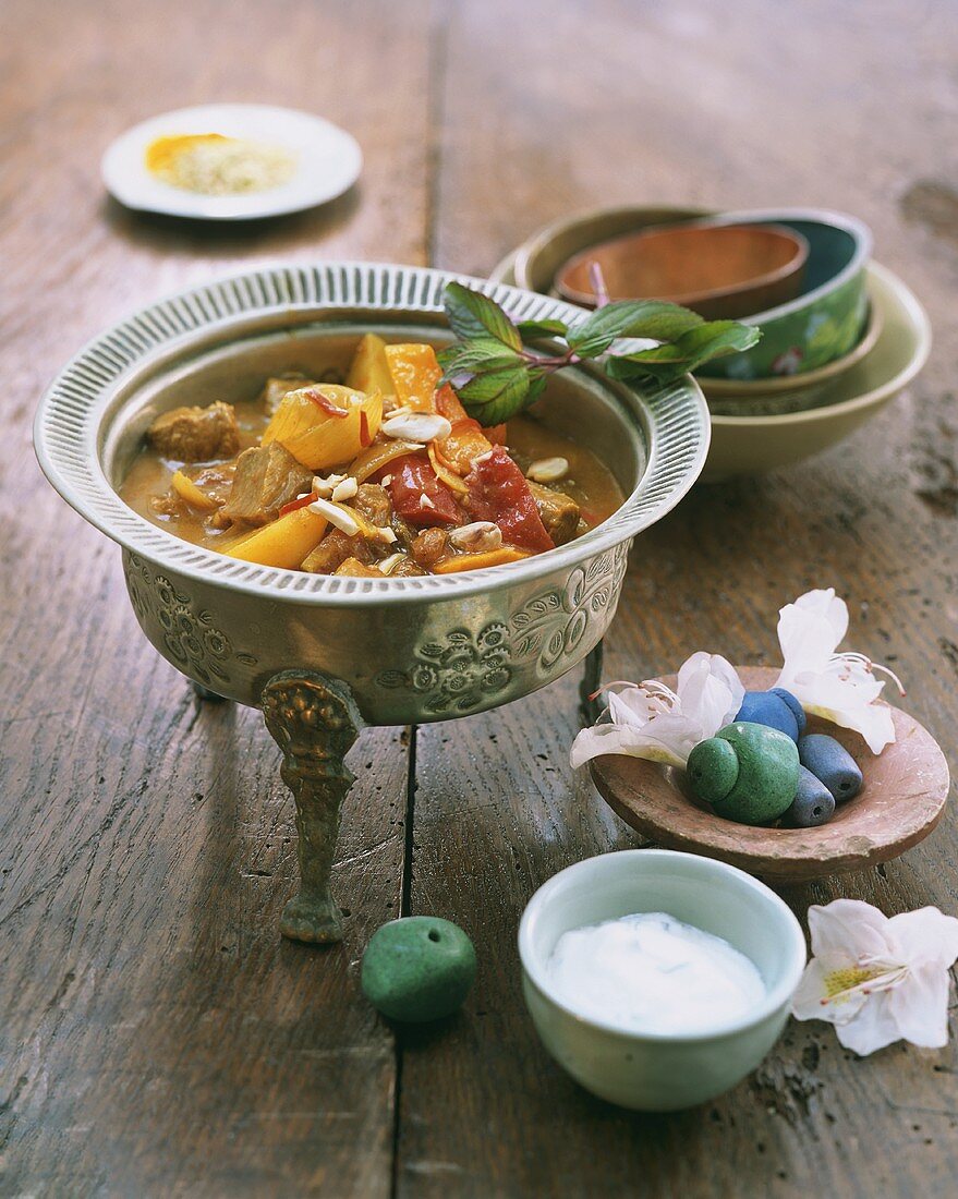 Lamb curry in pot 