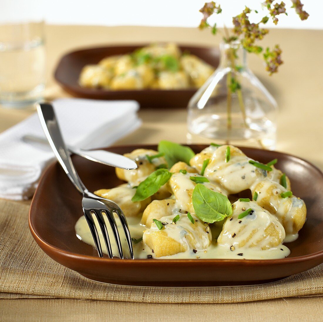 Gnocchi with gorgonzola sauce and basil