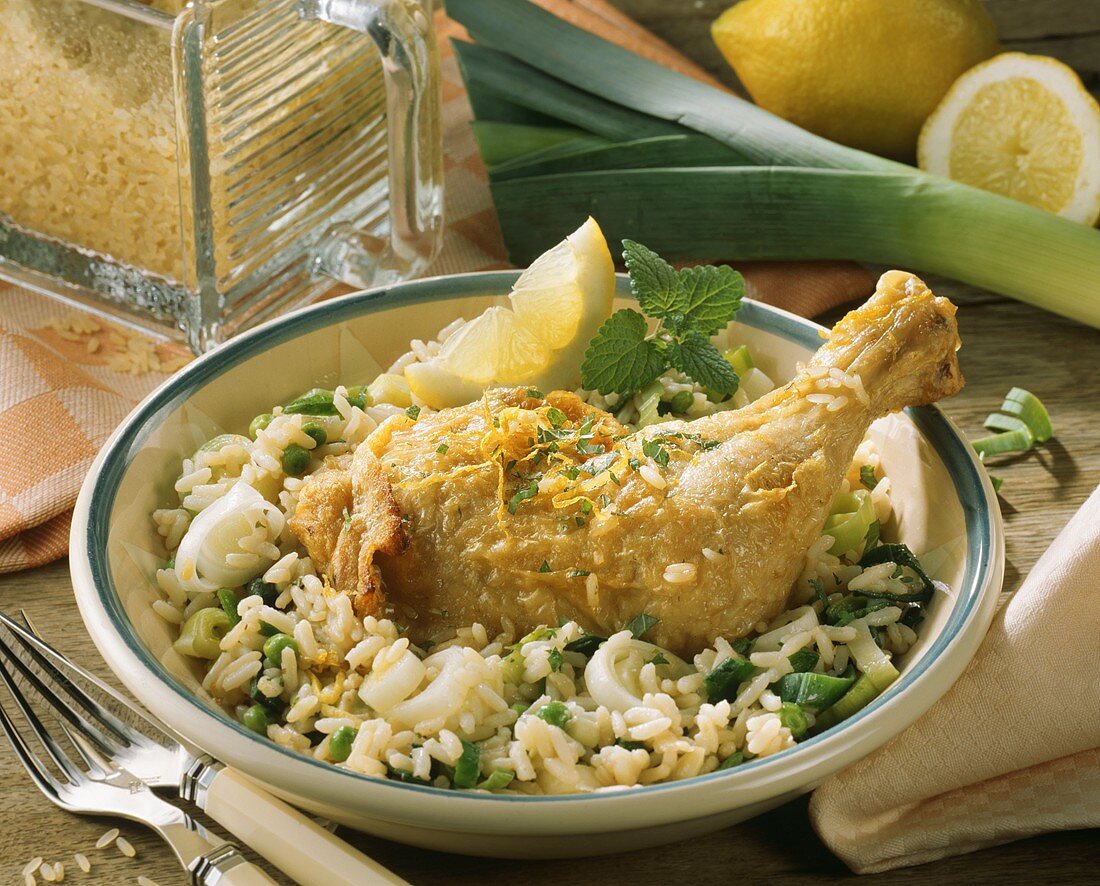 Chicken leg in lemon rice