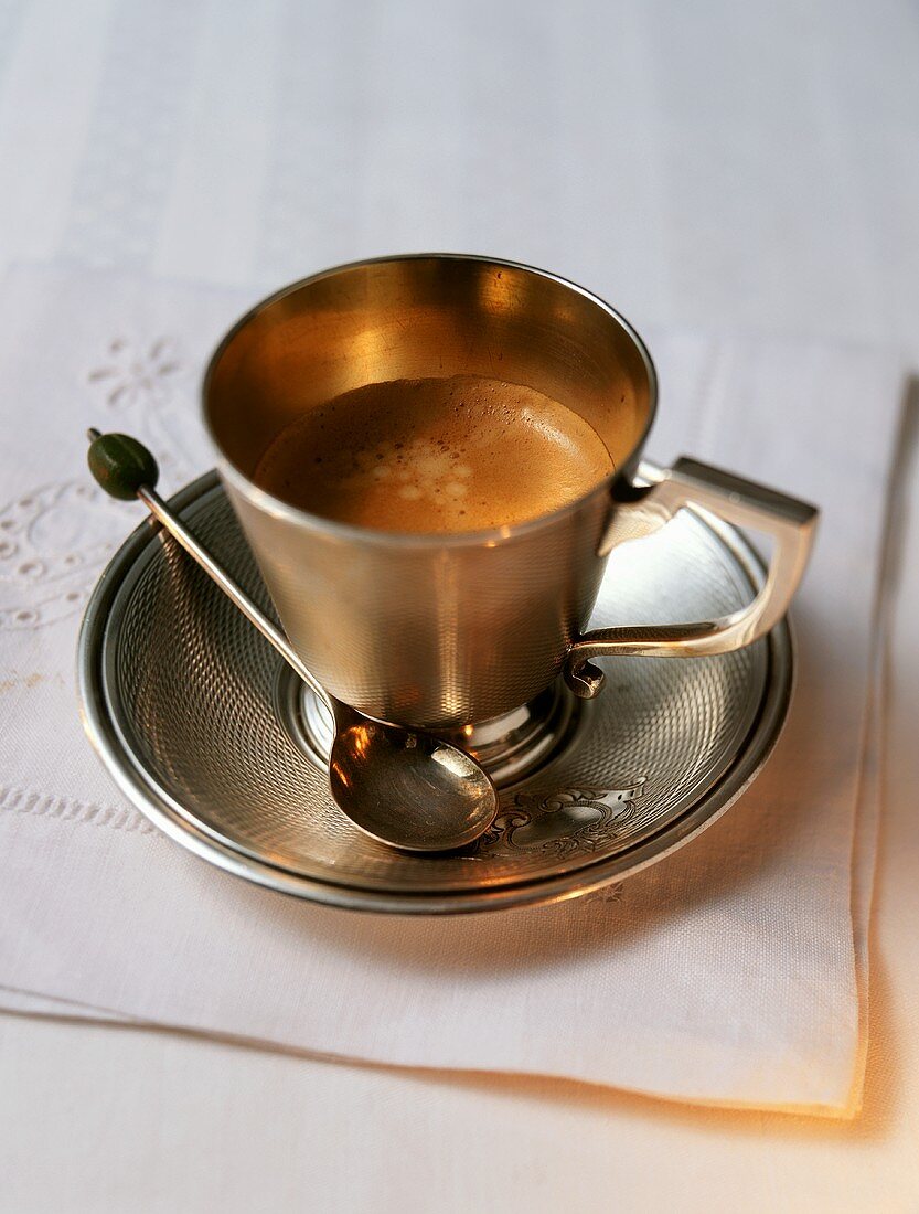 Espresso in a silver cup