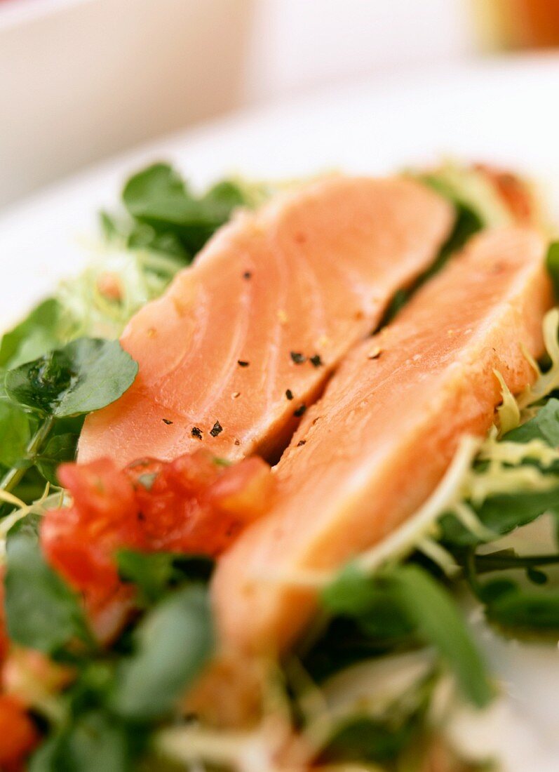 Salmon fillet with watercress and tomato vinaigrette