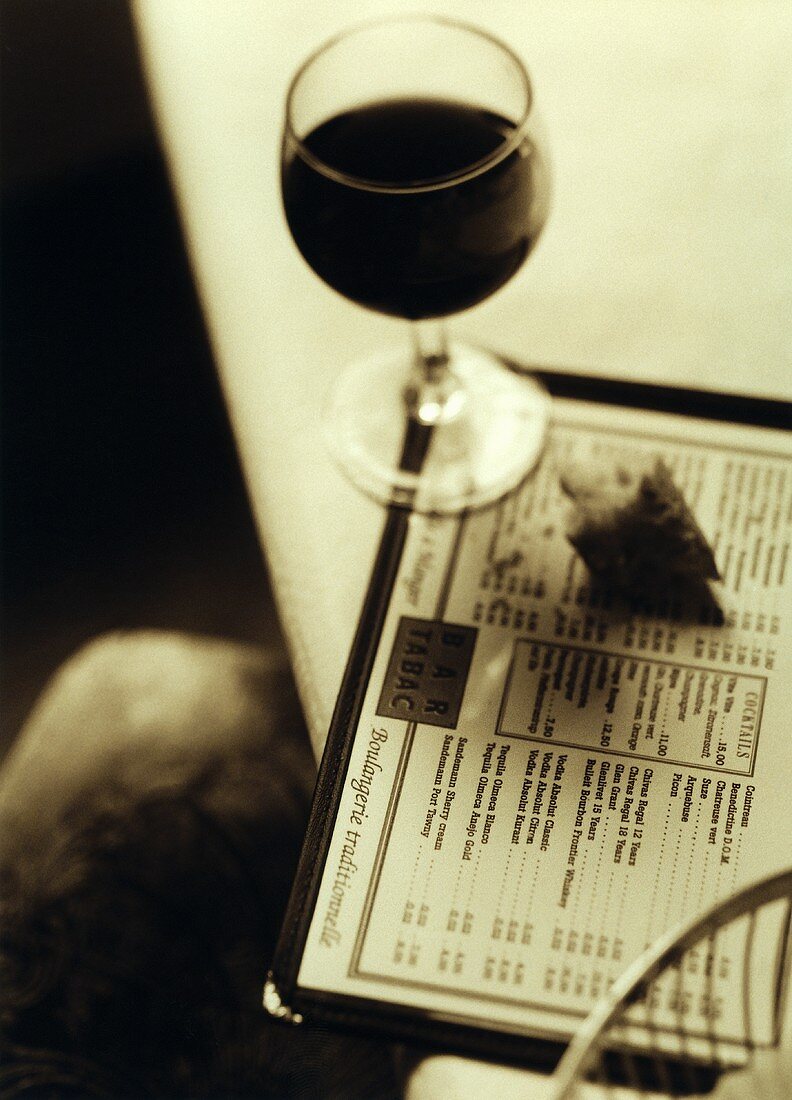 Menu with red wine glass