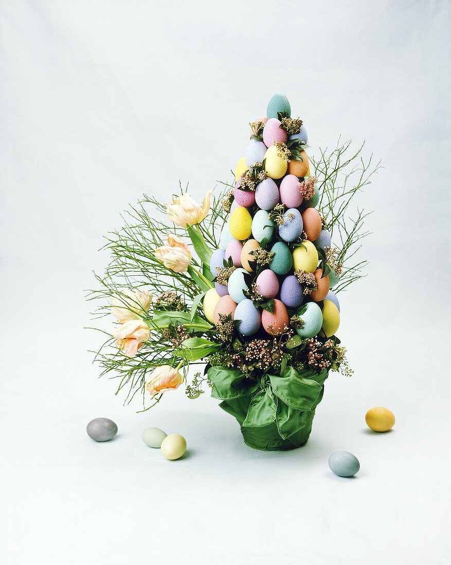 Arrangement of tulips and Easter eggs