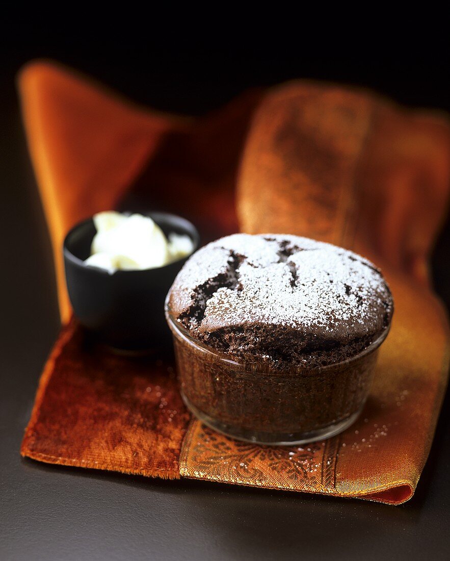 Mocha soufflé with cream