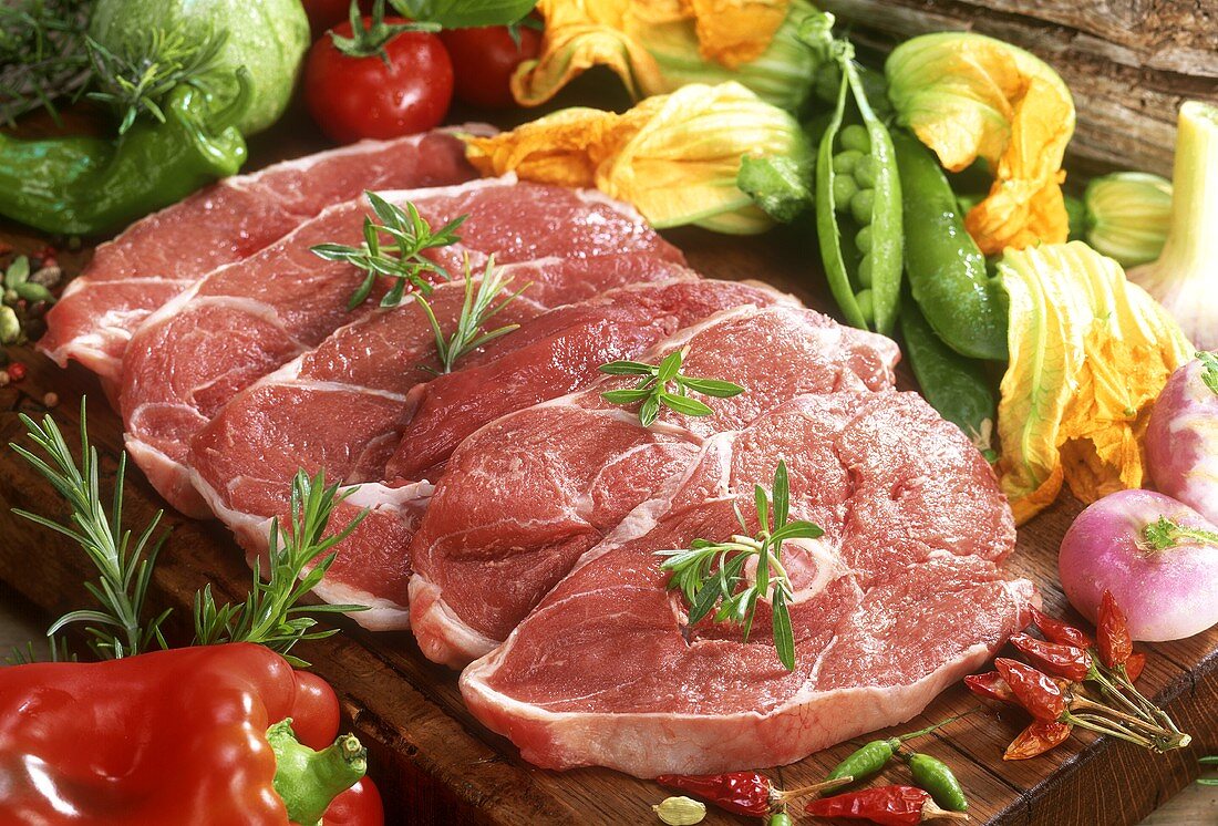 Raw slices of lamb from the leg