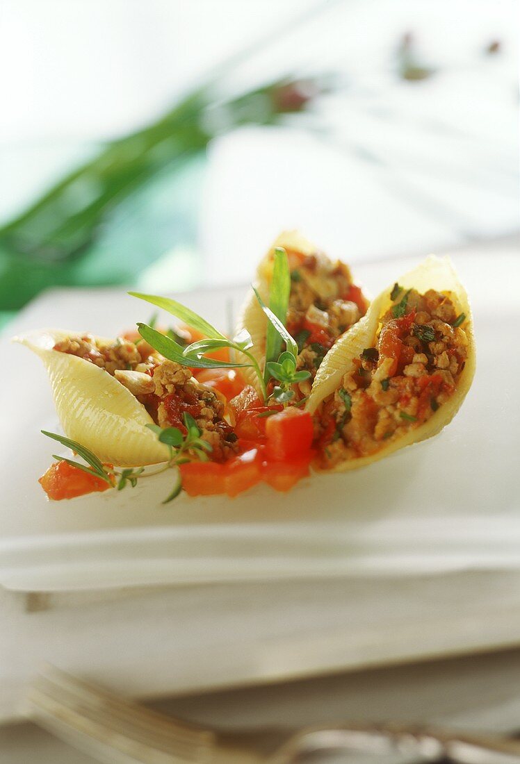 Conchigliettes (pasta shells) with minced veal filling