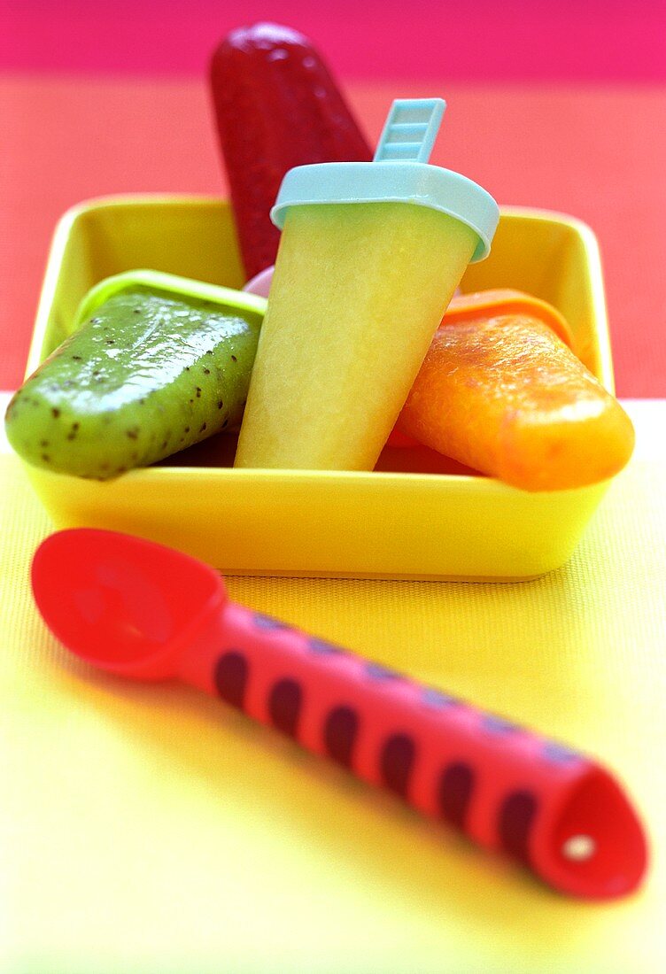 Four home-made fruit ice lollies