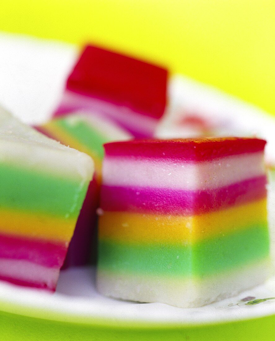 Squares of colourful rice cake