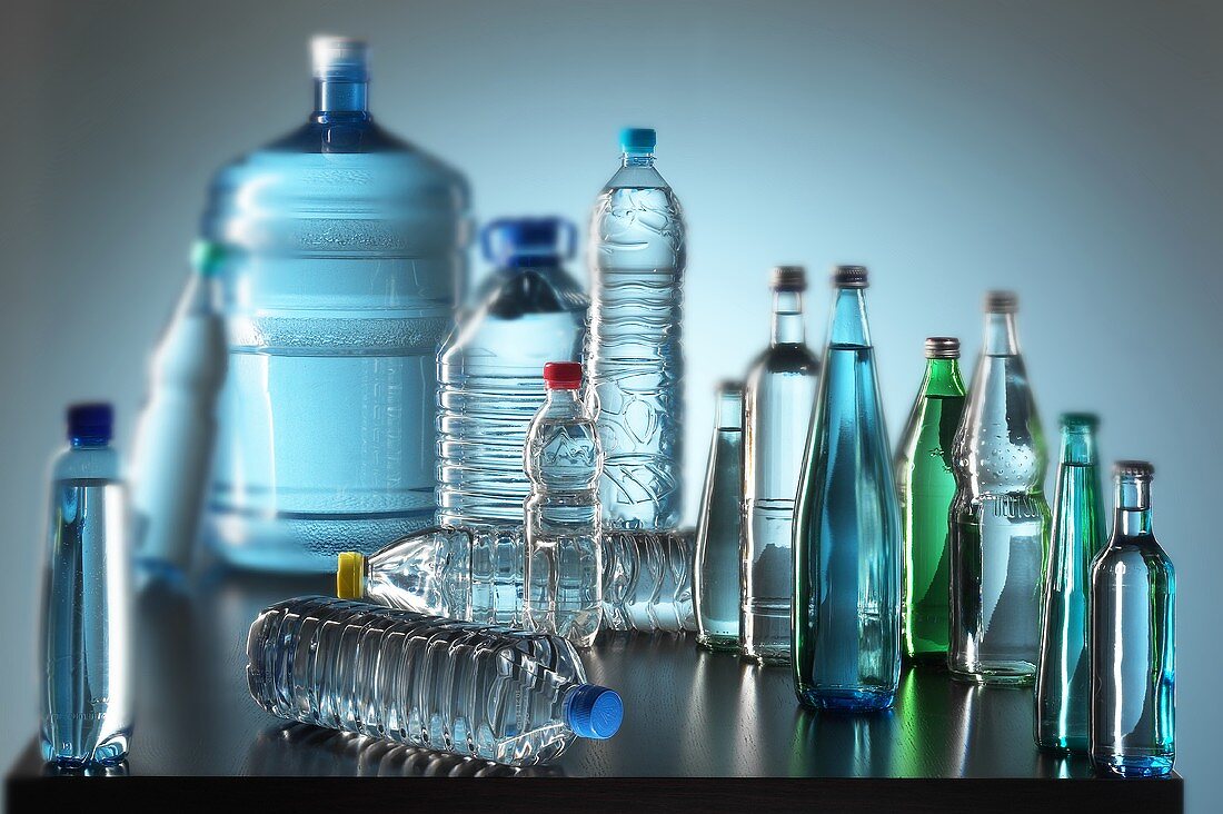 Various mineral water bottles (with soft-focus lens)