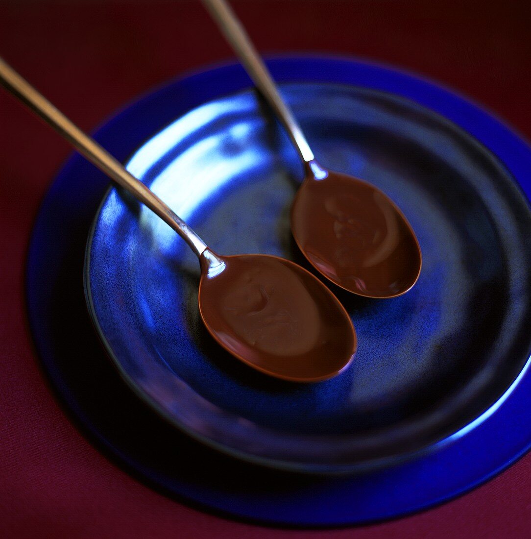 Chocolate cream on two spoons