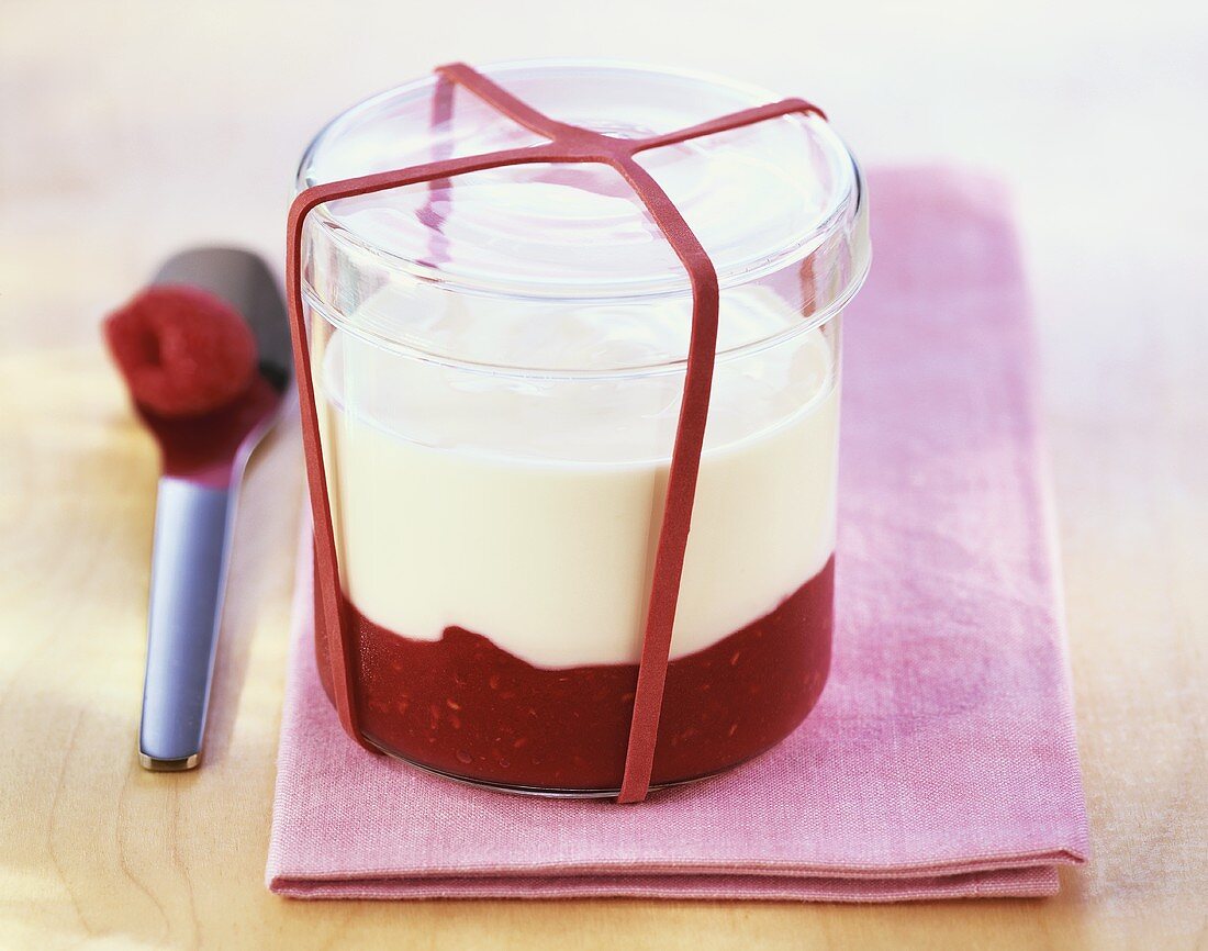 Home-made raspberry yoghurt in glass