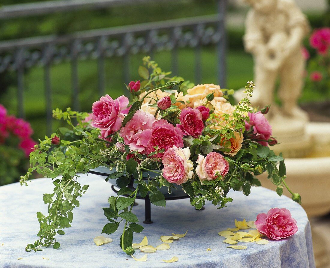 Arrangement of roses in a bowl