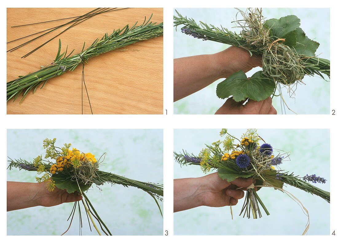 Tying a bouquet of flowers