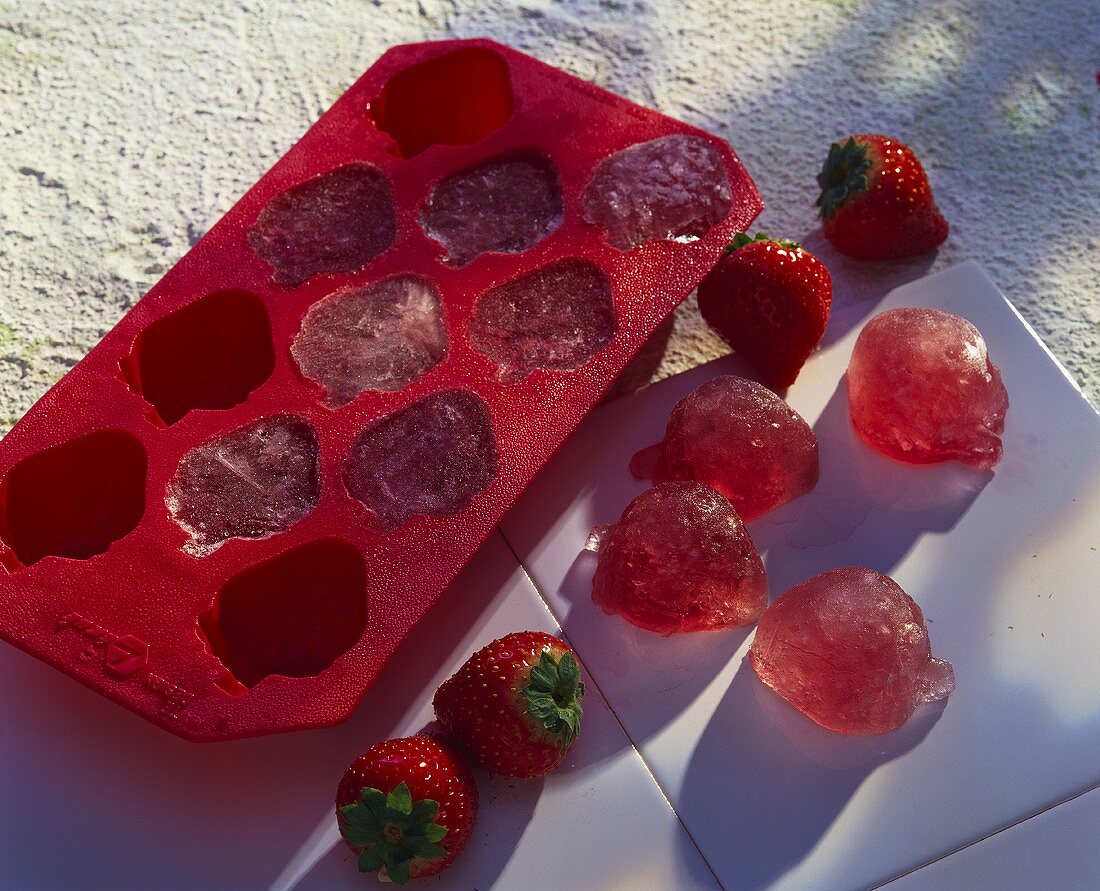 Making strawberry ice cubes